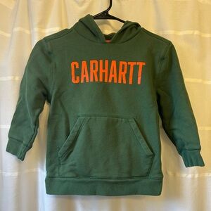 Carhartt Kids Forest Green Hoodie with Orange Logo